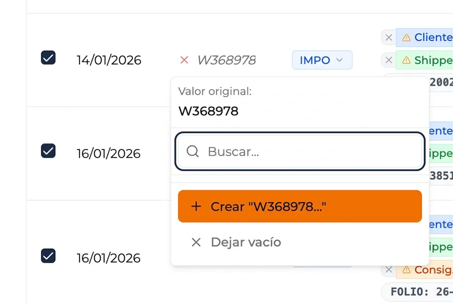 Importación masiva de datos, paso 3.