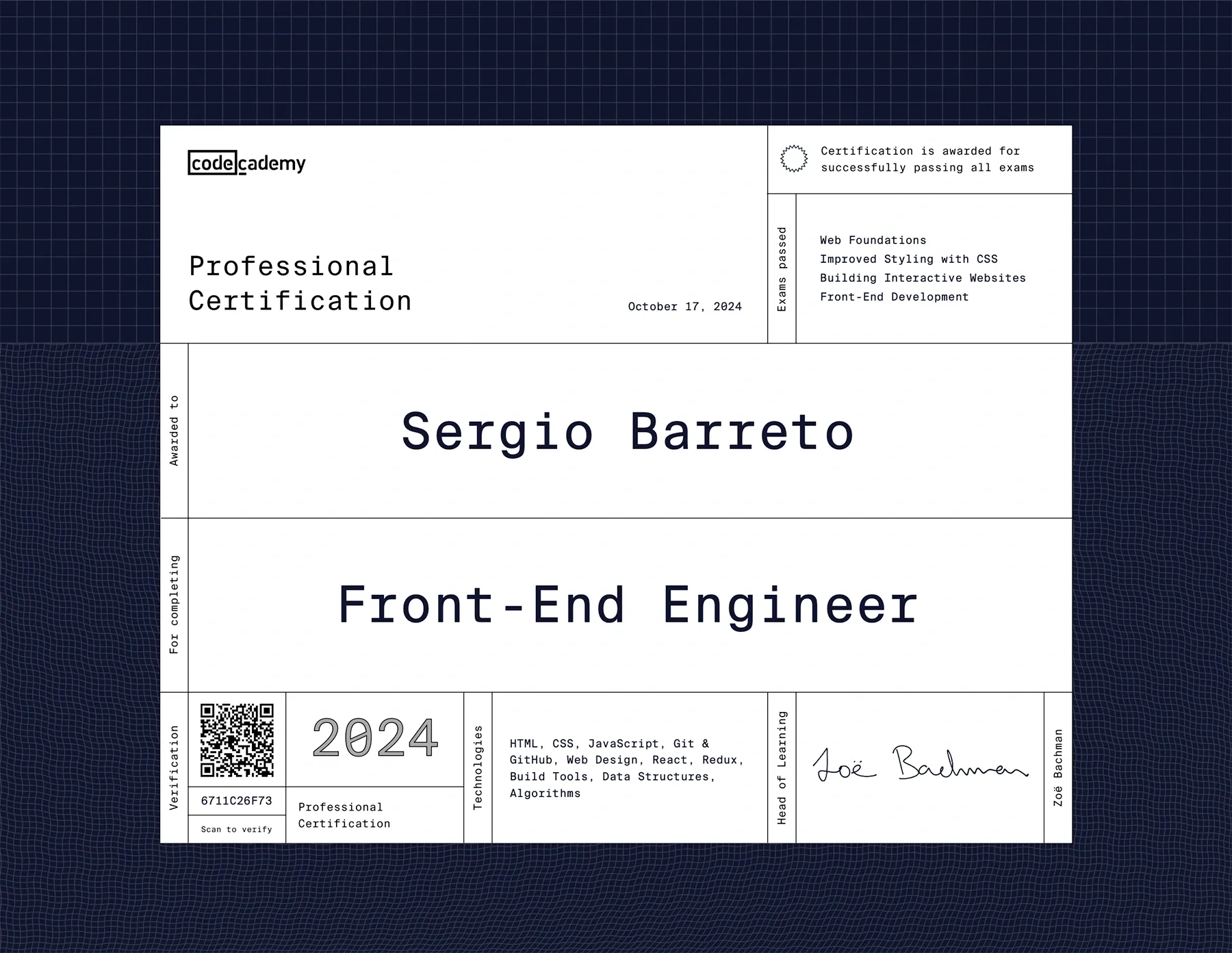 Certificado Codecademy Front-end Engineer