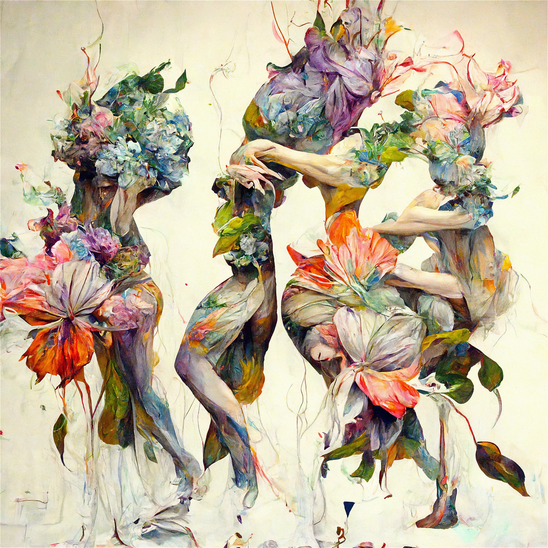 Arte digital de danza floral representando movimiento natural