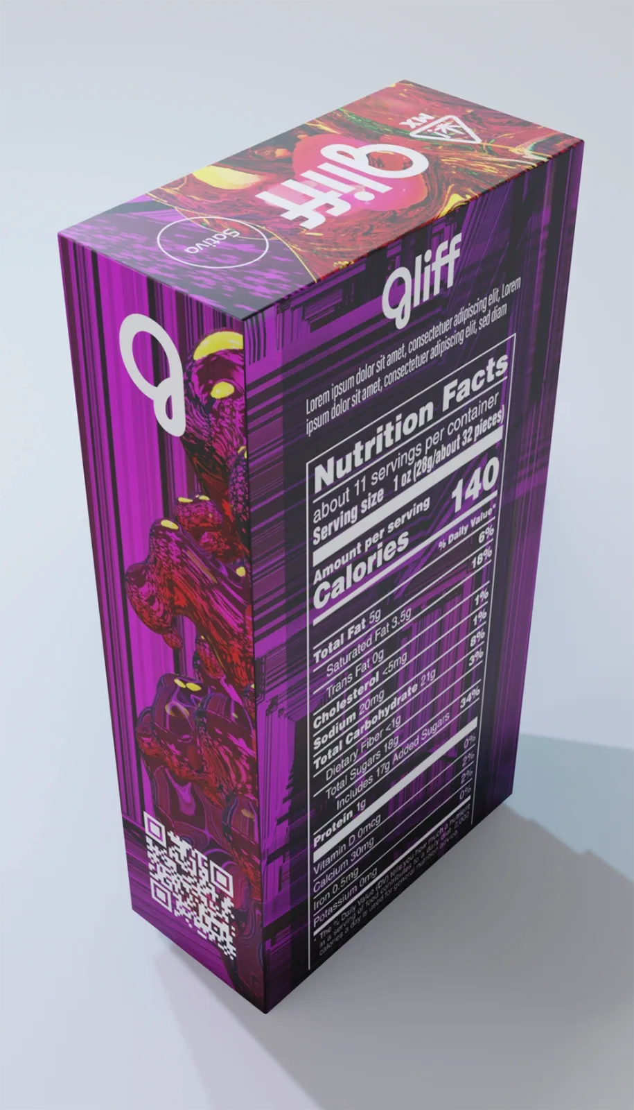 Modelado y renderizado 3D de empaque · Gliff