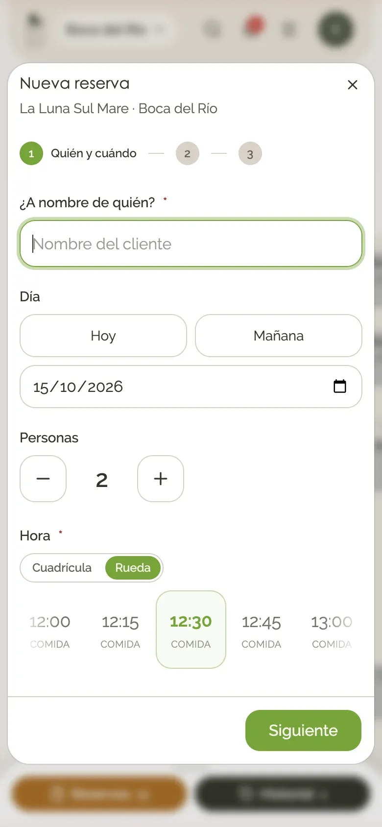 Formulario Nueva reserva en celular.
