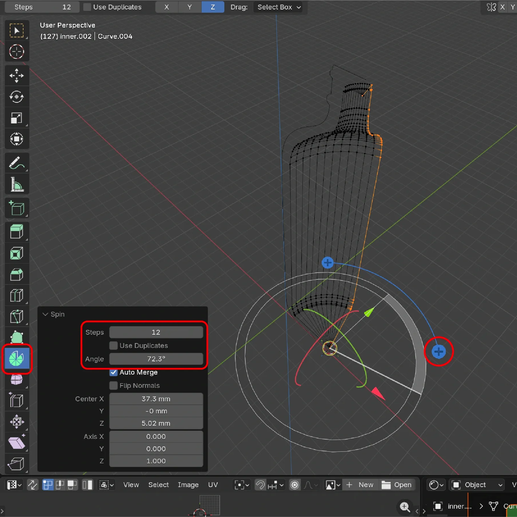 Perfil vectorizado de la botella en Illustrator