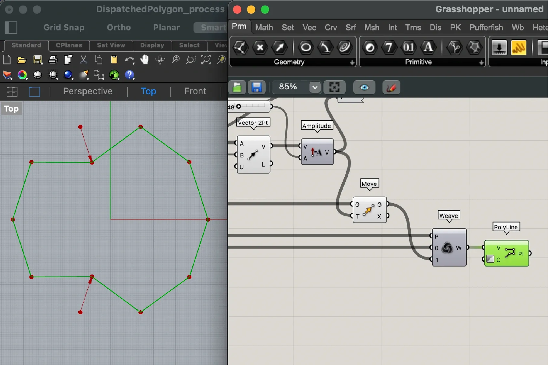 Traslación de vértices hacia el centro