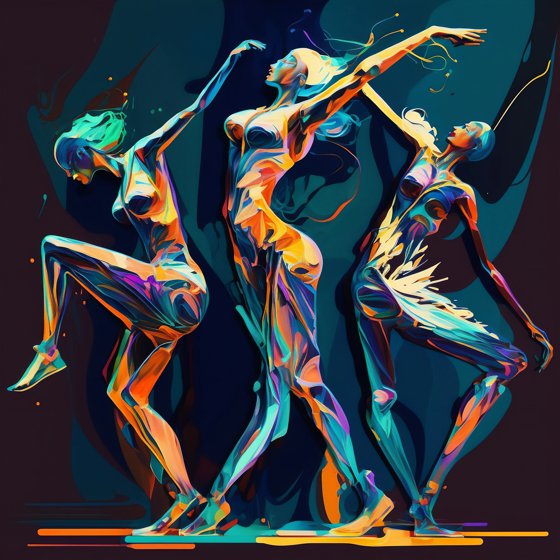 Bailarines de neón explorando tecnología y expresión corporal