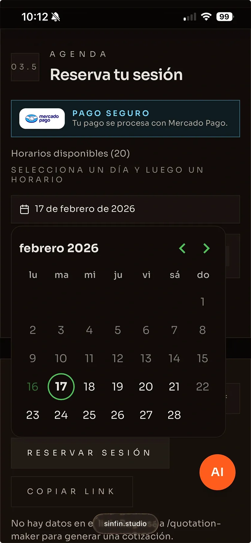 Sistema de reservación de estudio · Endless Studio