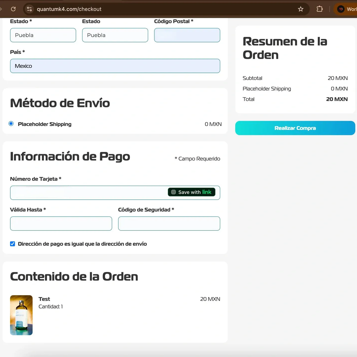 Página de producto del sitio web